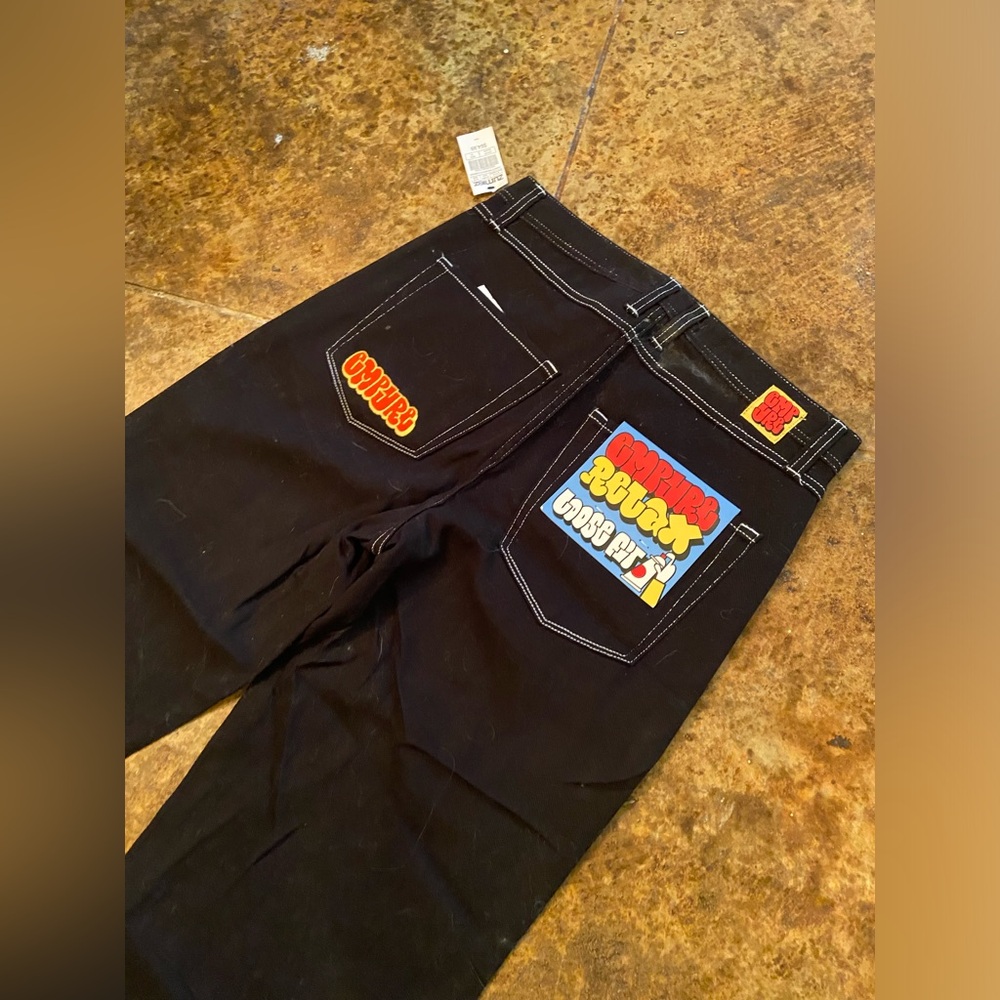 Empyre Loose Fit Embroidered Black Denim Skate Pants men’s size 30 new with tags